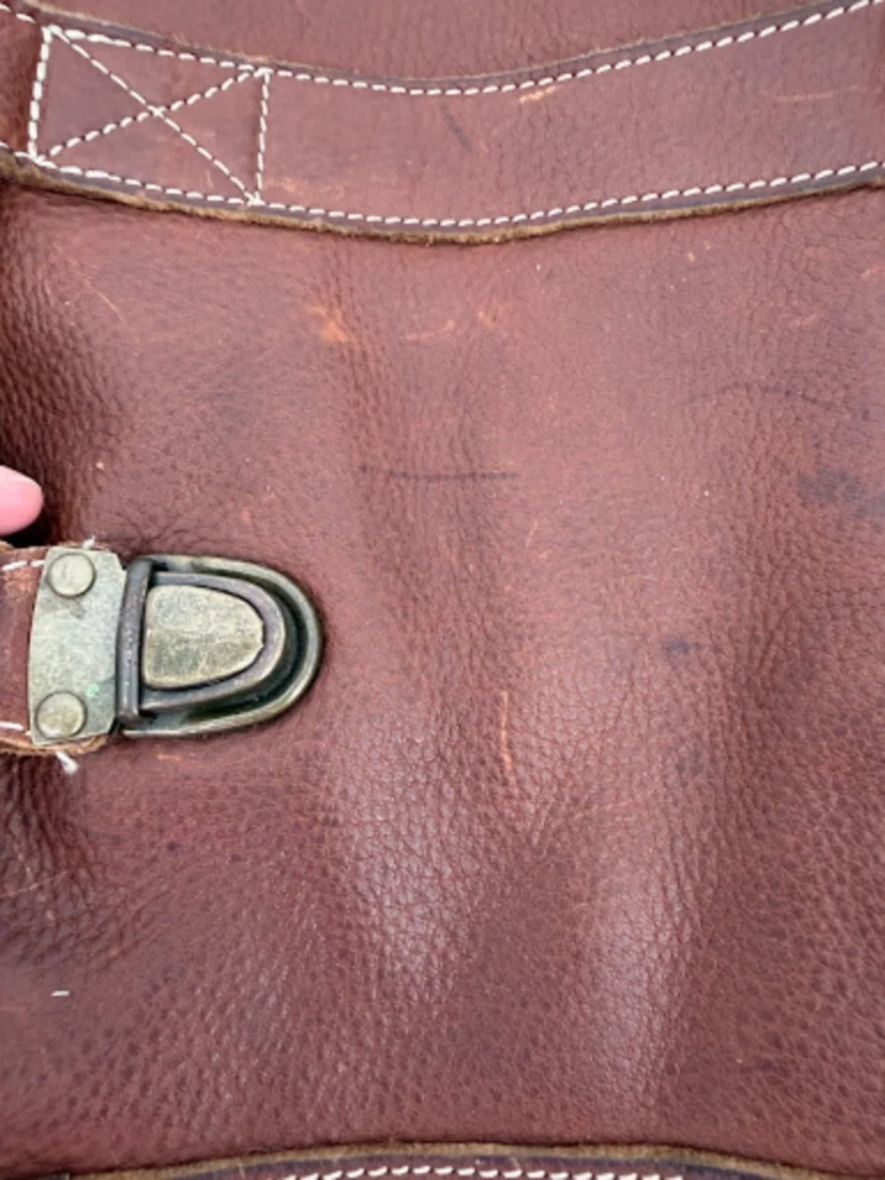 Vintage L.L. Bean Distressed Leather Tote Bag Fish Duck Print Lining